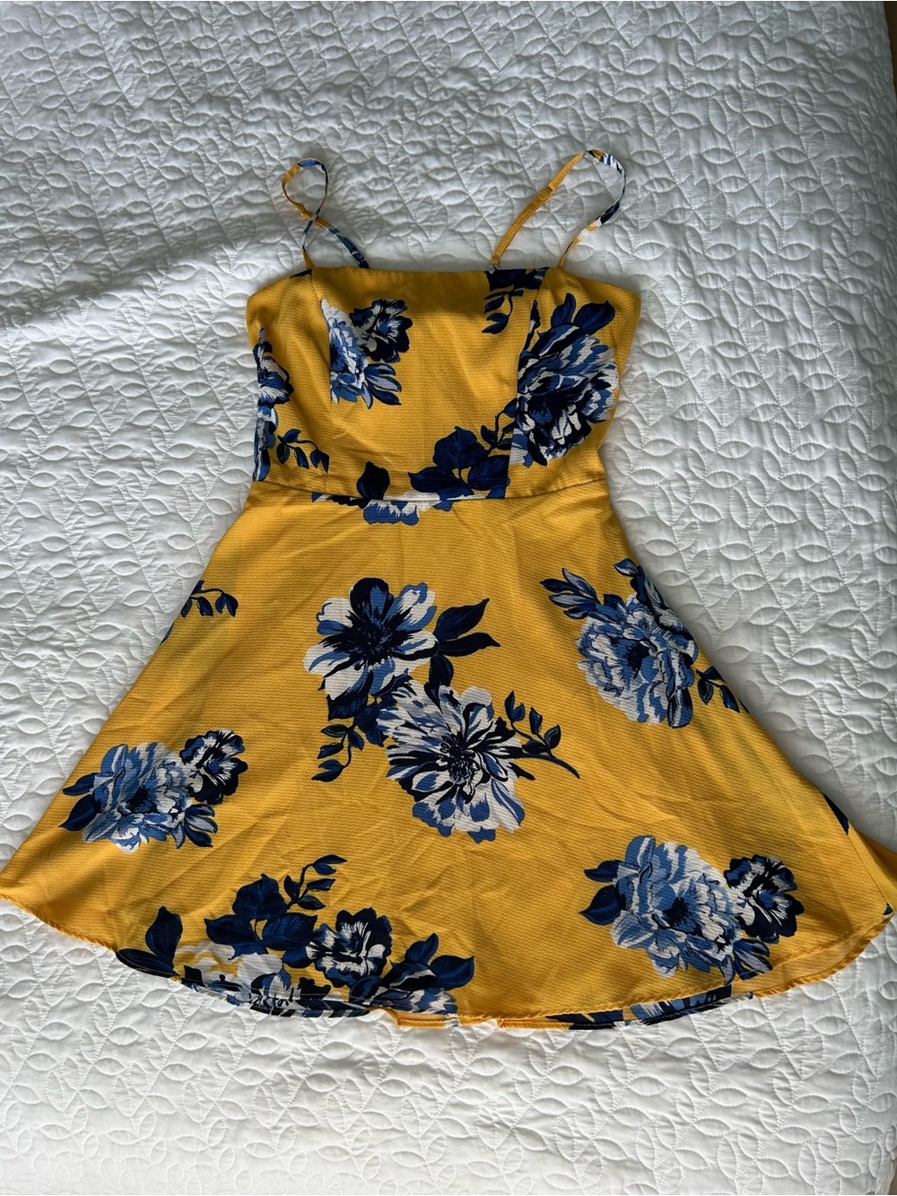 B Darlin Yellow Sundress with Blue Floral Print